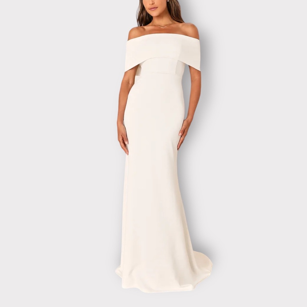 Lulu’s Exceptional Romance Off Shoulder Wedding Dress